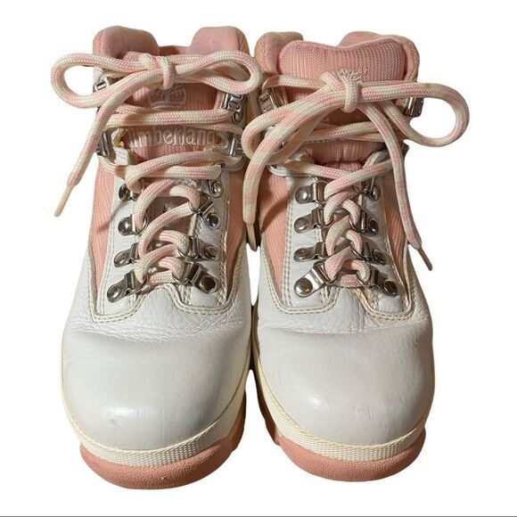 Timberland Vintage Pink White Leather Ankle Boots 6.5 - Picture 3 of 6